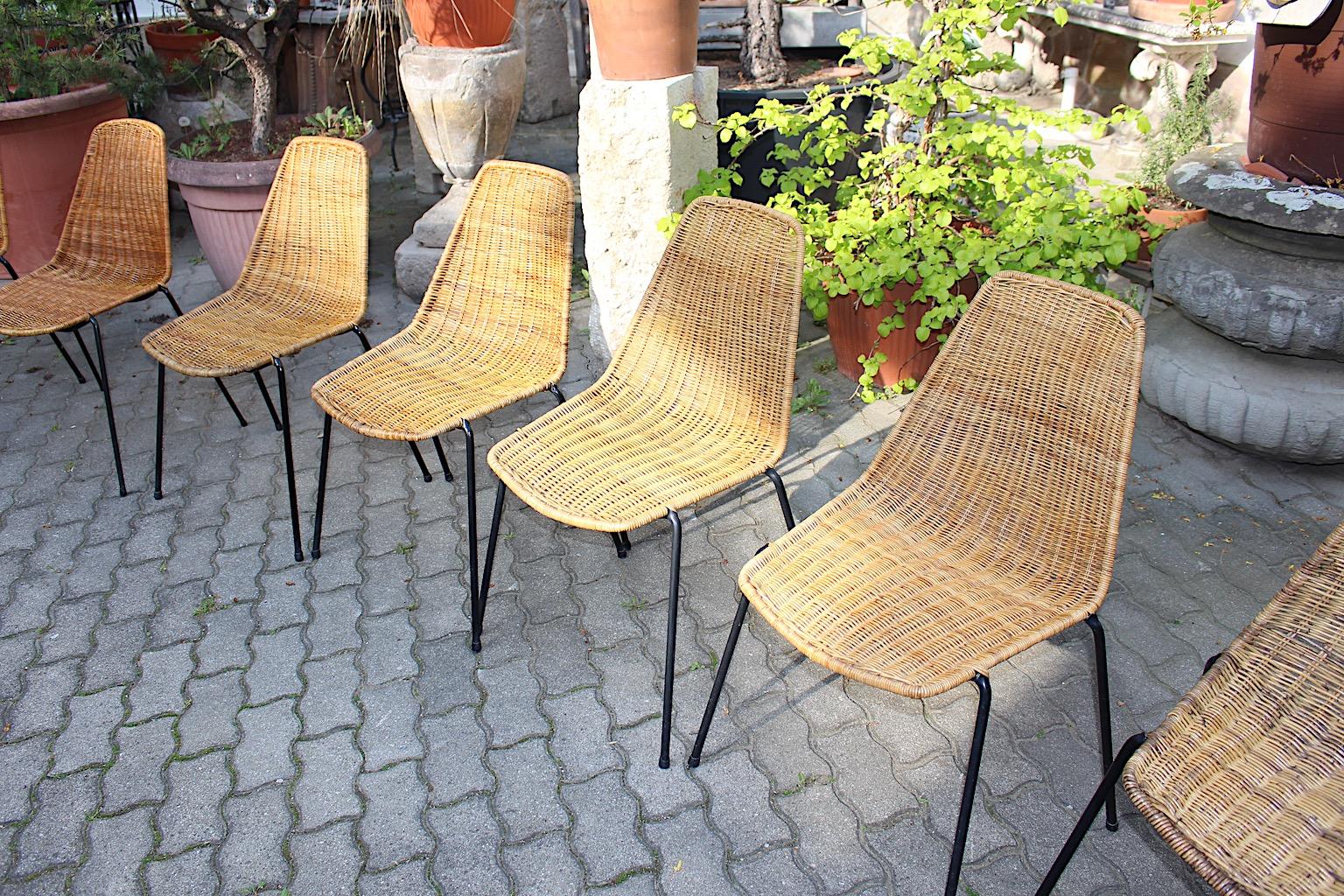 Organic Modern Vintage Eight Rattan Metal Dining Chairs Gian Franco Legler 1950s For Sale 11