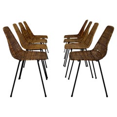 Organic Modern Vintage Eight Rattan Metal Dining Chairs Gian Franco Legler 1950s