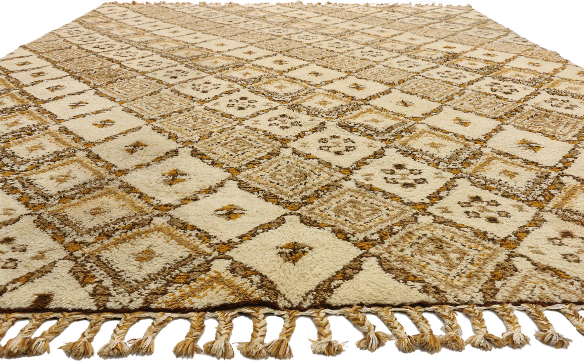 Tribal Organic Modern Vintage Rabat Earth-Tone Moroccan Carpet For Sale