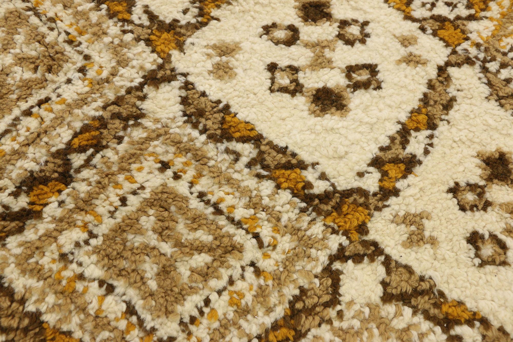 Hand-Knotted Organic Modern Vintage Rabat Earth-Tone Moroccan Carpet For Sale