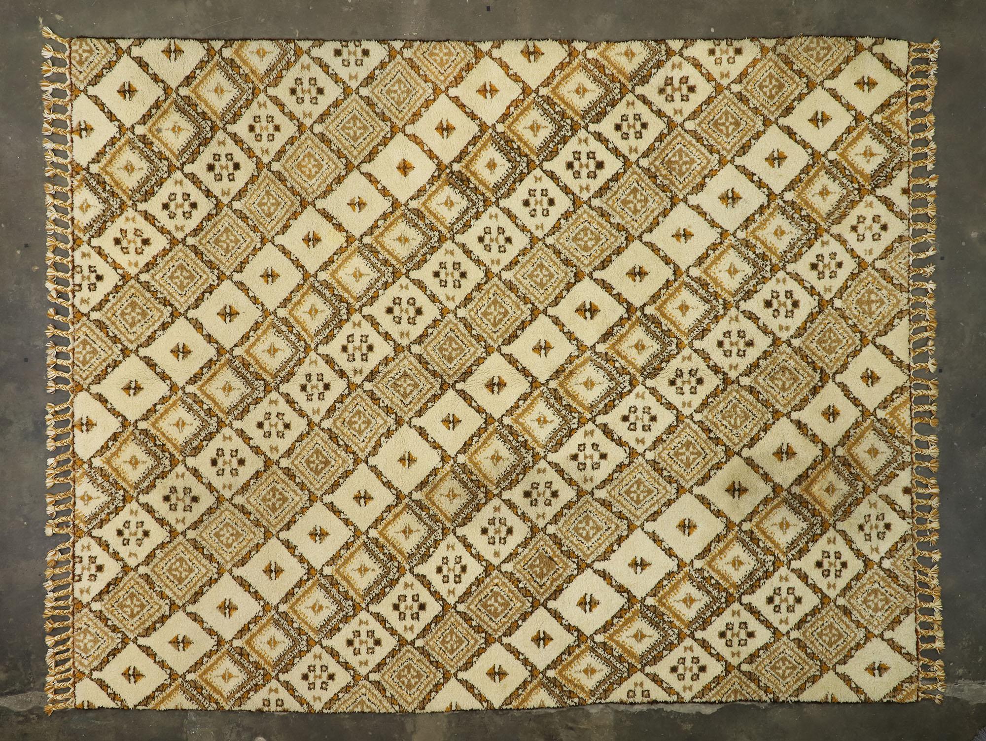 20th Century Organic Modern Vintage Rabat Earth-Tone Moroccan Carpet For Sale