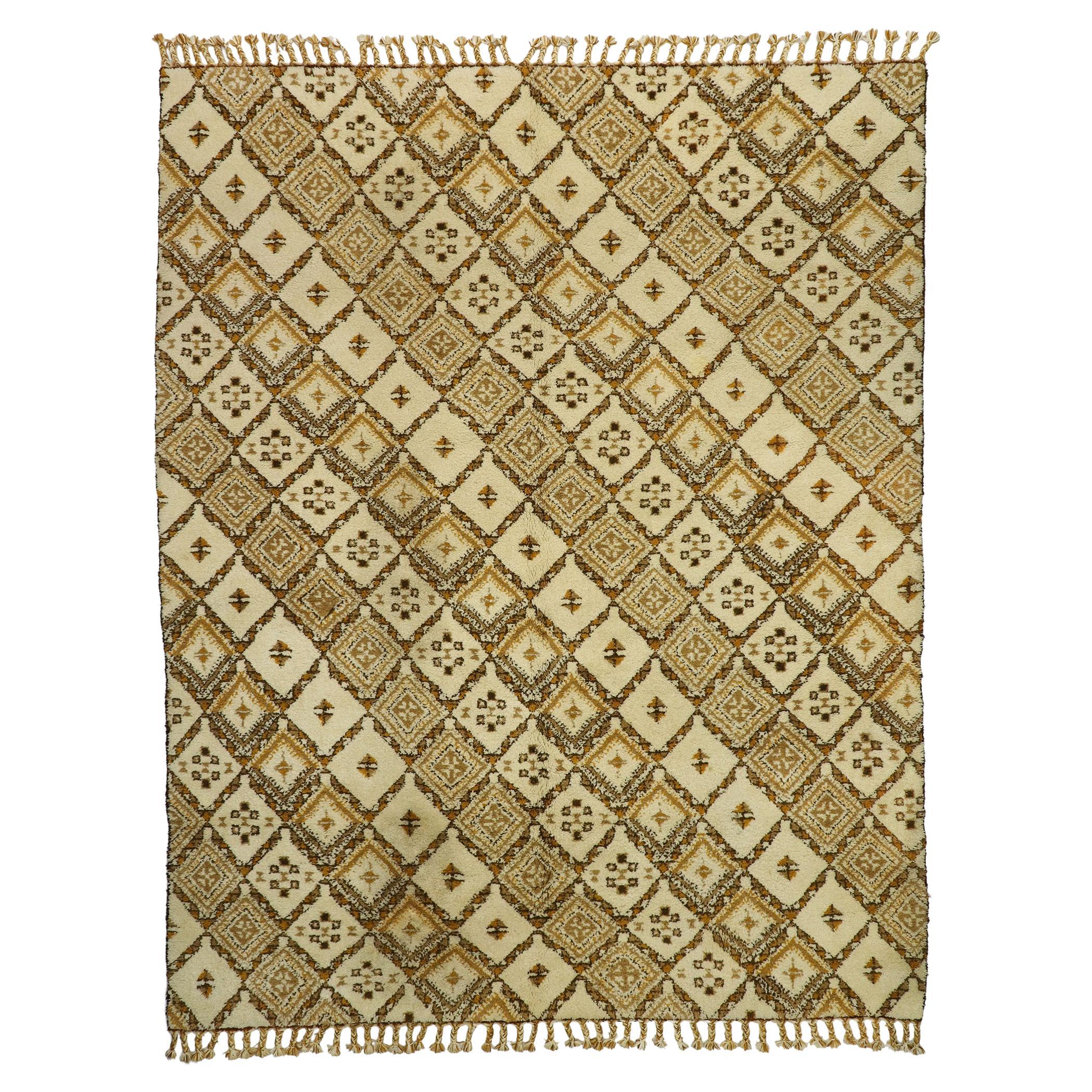 Organic Modern Vintage Rabat Earth-Tone Moroccan Carpet For Sale