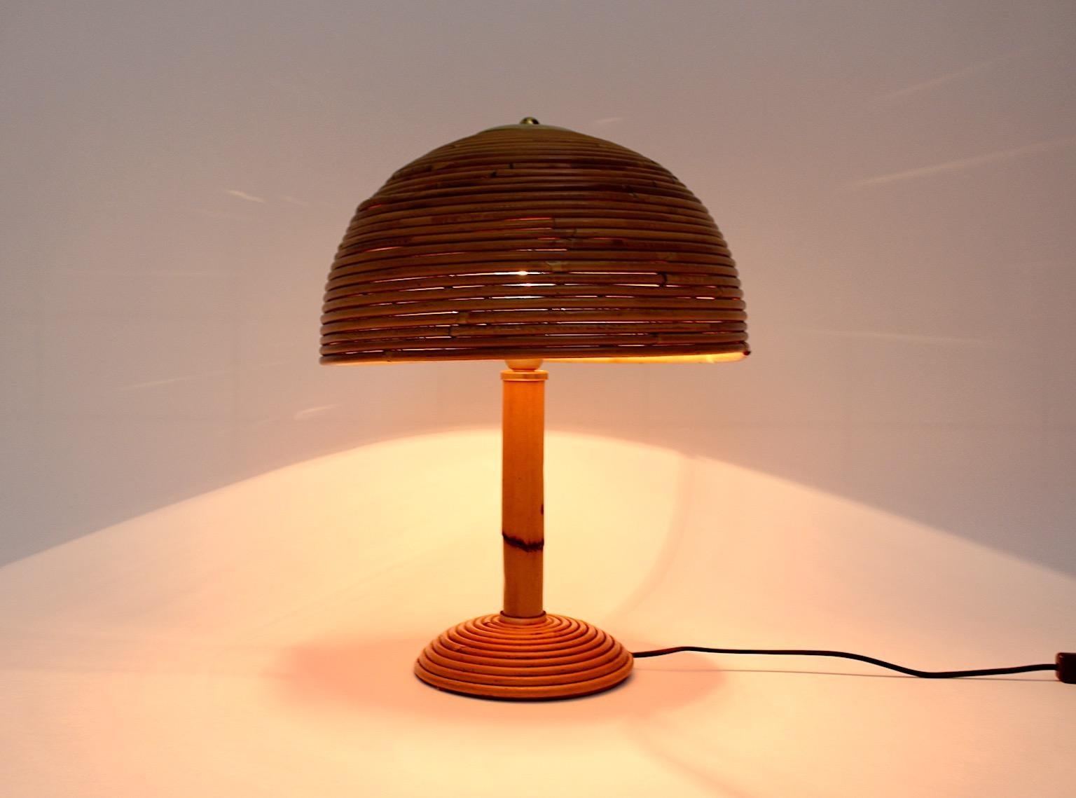 Lampe de bureau organique moderne et organique en rotin et bambou, champignon, Italie, années 1970 en vente 3