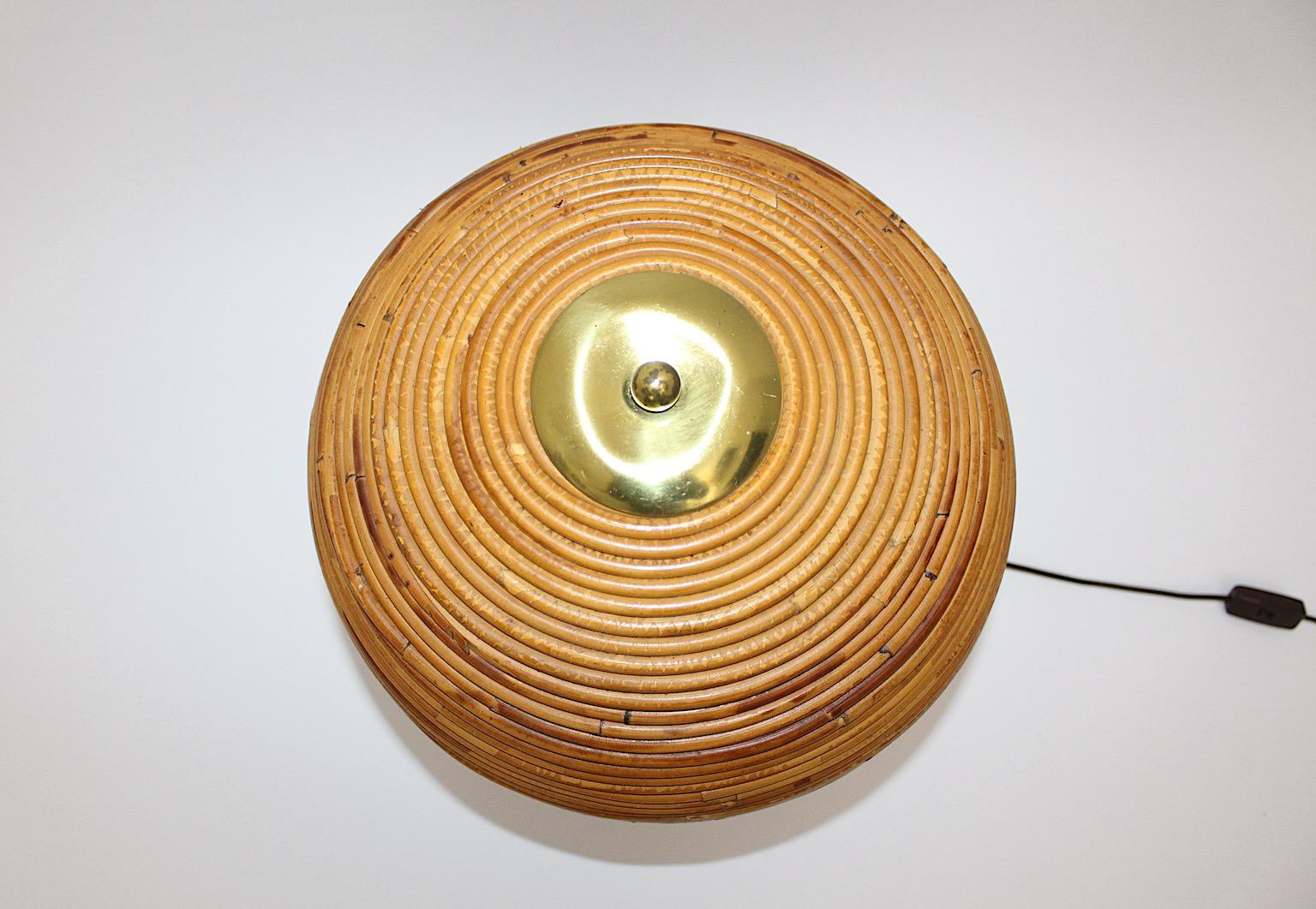 Organic Modern Vintage Ratán Bambú Latón Lámpara de mesa Champiñón Años 70 Italia en Bueno estado para la venta en Vienna, AT