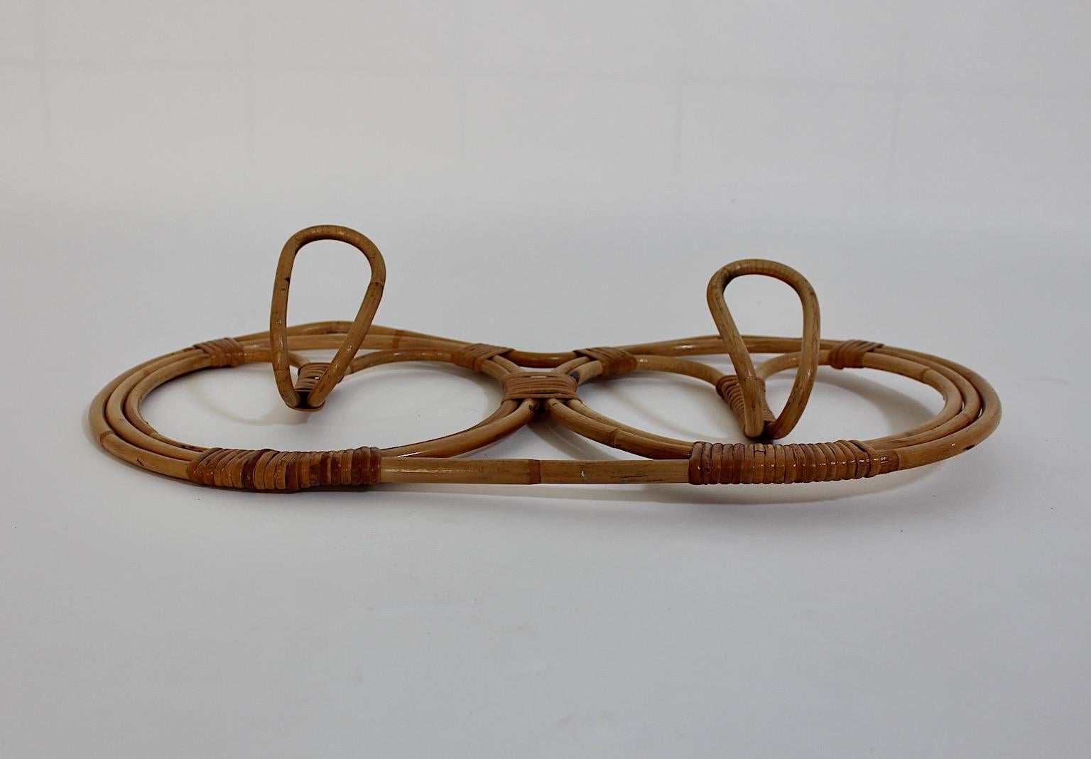Organic Modern Vintage Rattan Bamboo Coat Hooks Franco Albini Franca Helg Italy In Good Condition For Sale In Vienna, AT