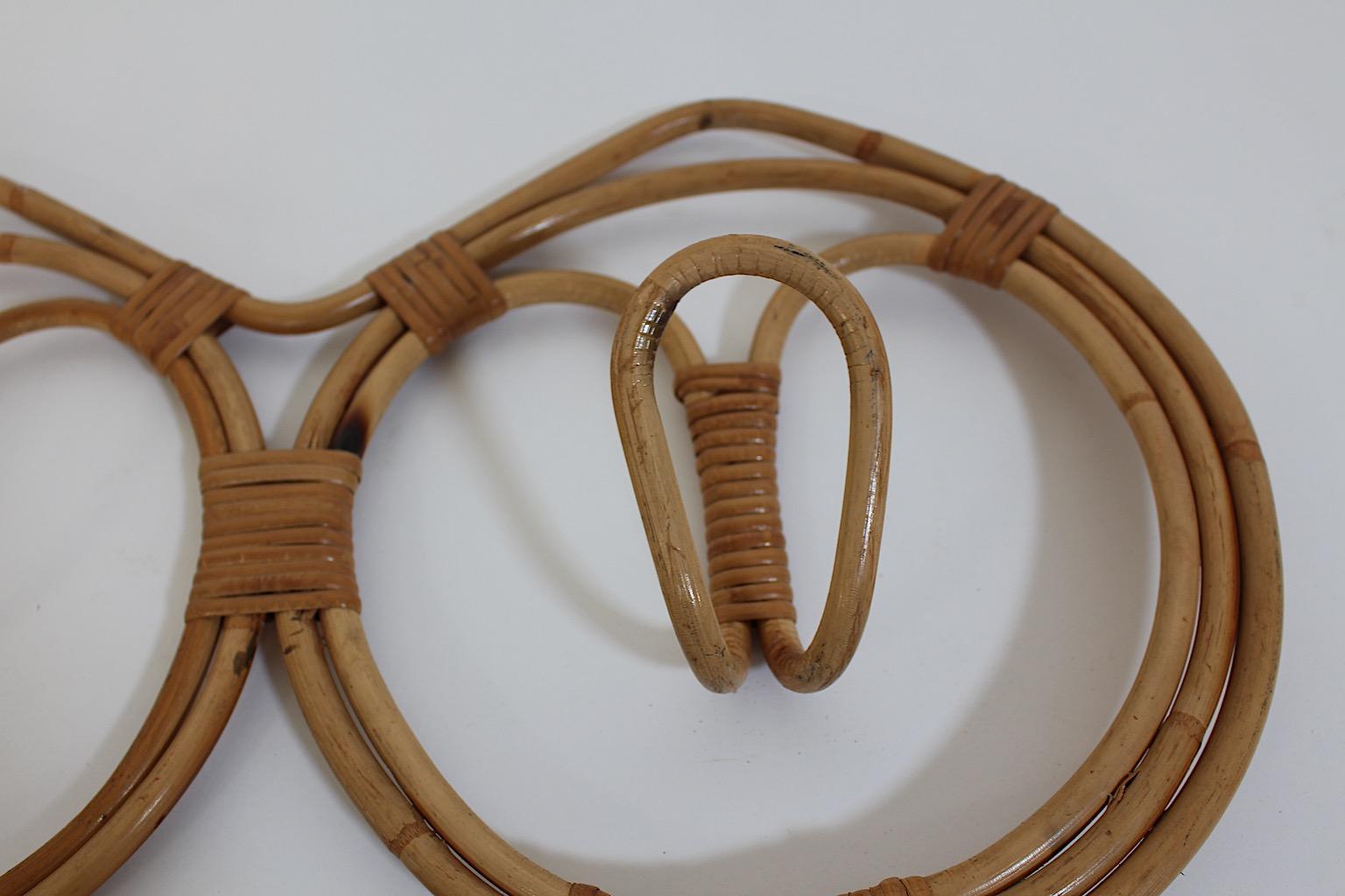 20th Century Organic Modern Vintage Rattan Bamboo Coat Hooks Franco Albini Franca Helg Italy For Sale