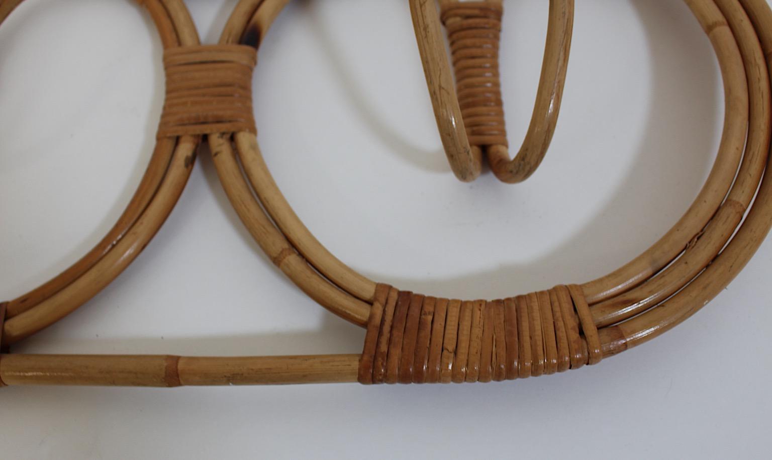 Organic Modern Vintage Rattan Bamboo Coat Hooks Franco Albini Franca Helg Italy For Sale 1