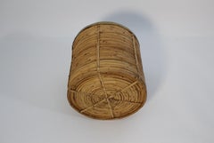 Organic Modern Vintage Rattan Brass Cache Pot Basket Italy 1970s