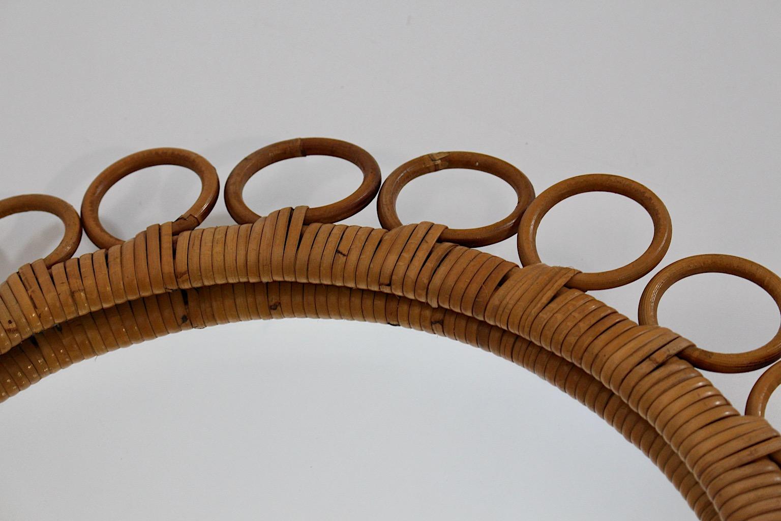 Organic Modern Vintage Rattan Circular Loops Wall Mirror 1950s Italy For Sale 5