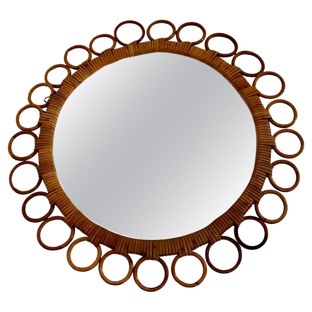 Miroir mural en rotin à boucles circulaires The Modernity Vintage 1950s Italy