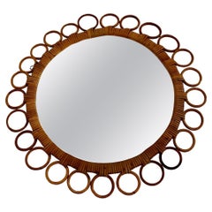 Specchio da parete moderno organico in rattan vintage con anse circolari 1950 Italia