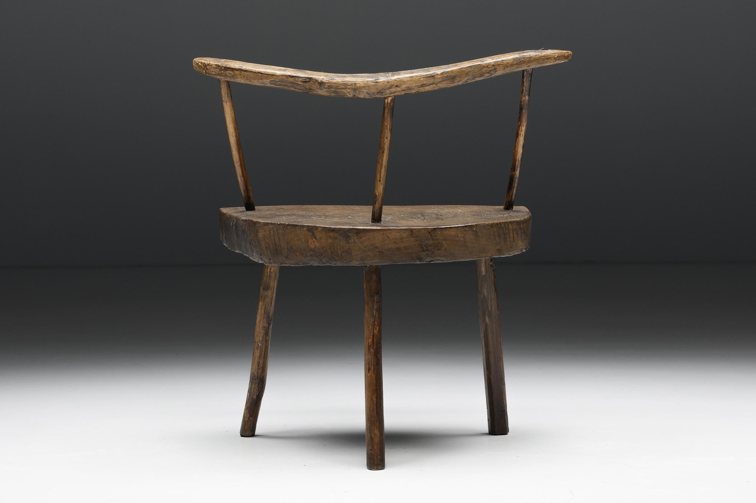 Rustic Organic Modern Wabi-Sabi Tripod Chair, France, circa 1900