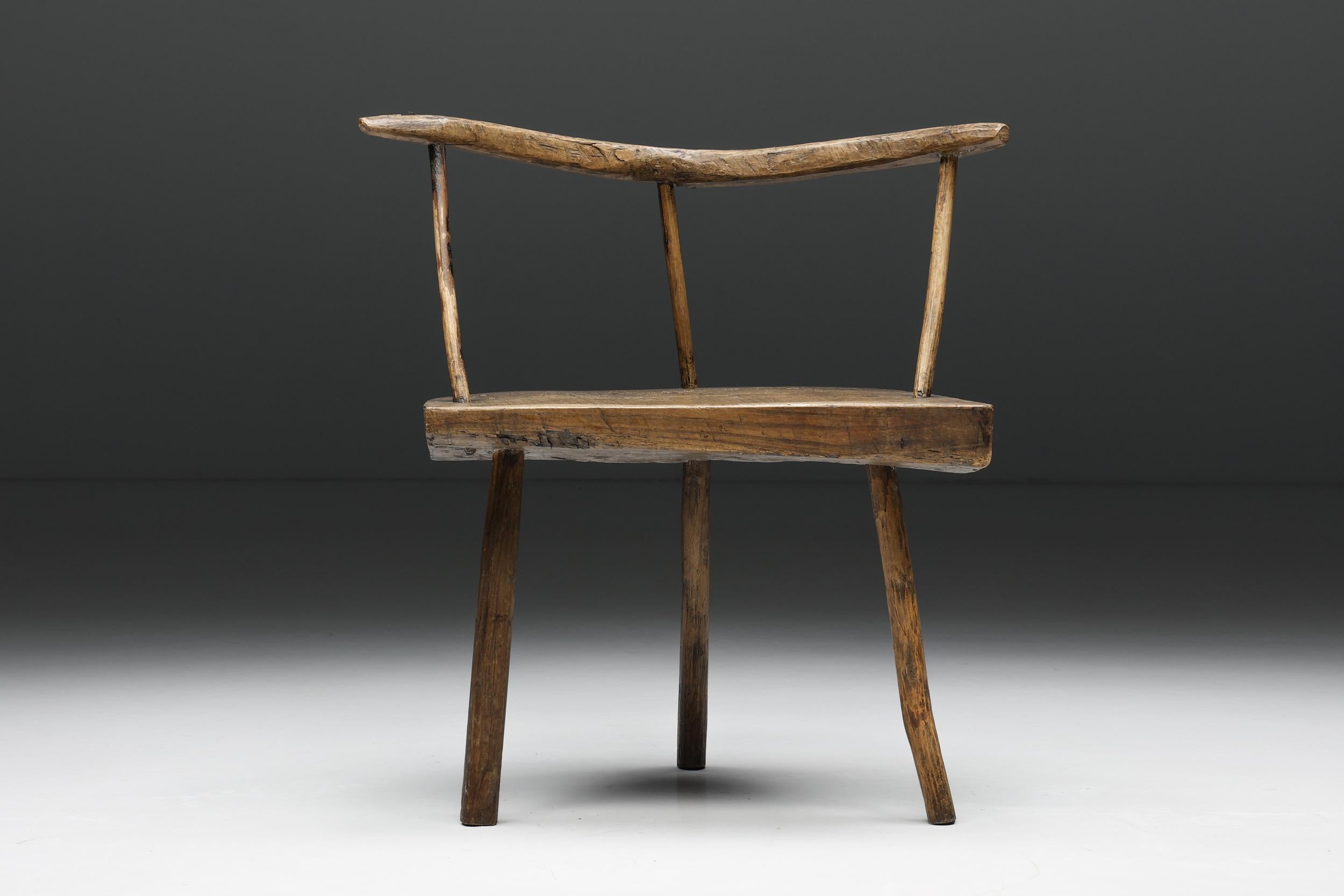 French Organic Modern Wabi-Sabi Tripod Chair, France, circa 1900