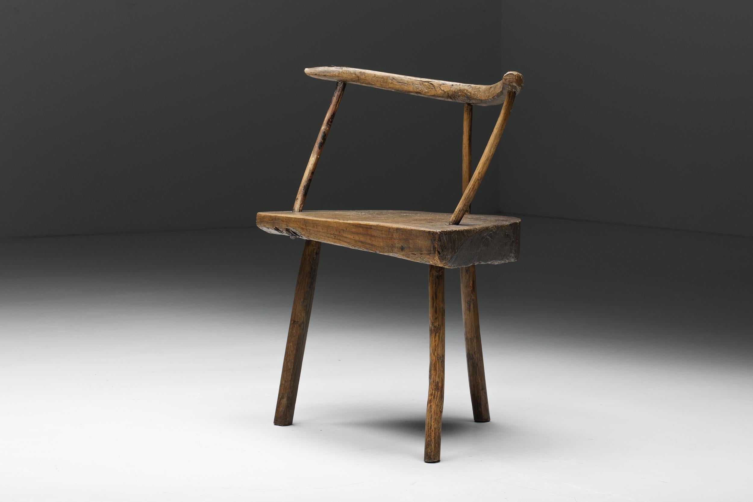 Organic Modern Wabi-Sabi Tripod Chair, France, circa 1900 In Excellent Condition In Antwerp, BE