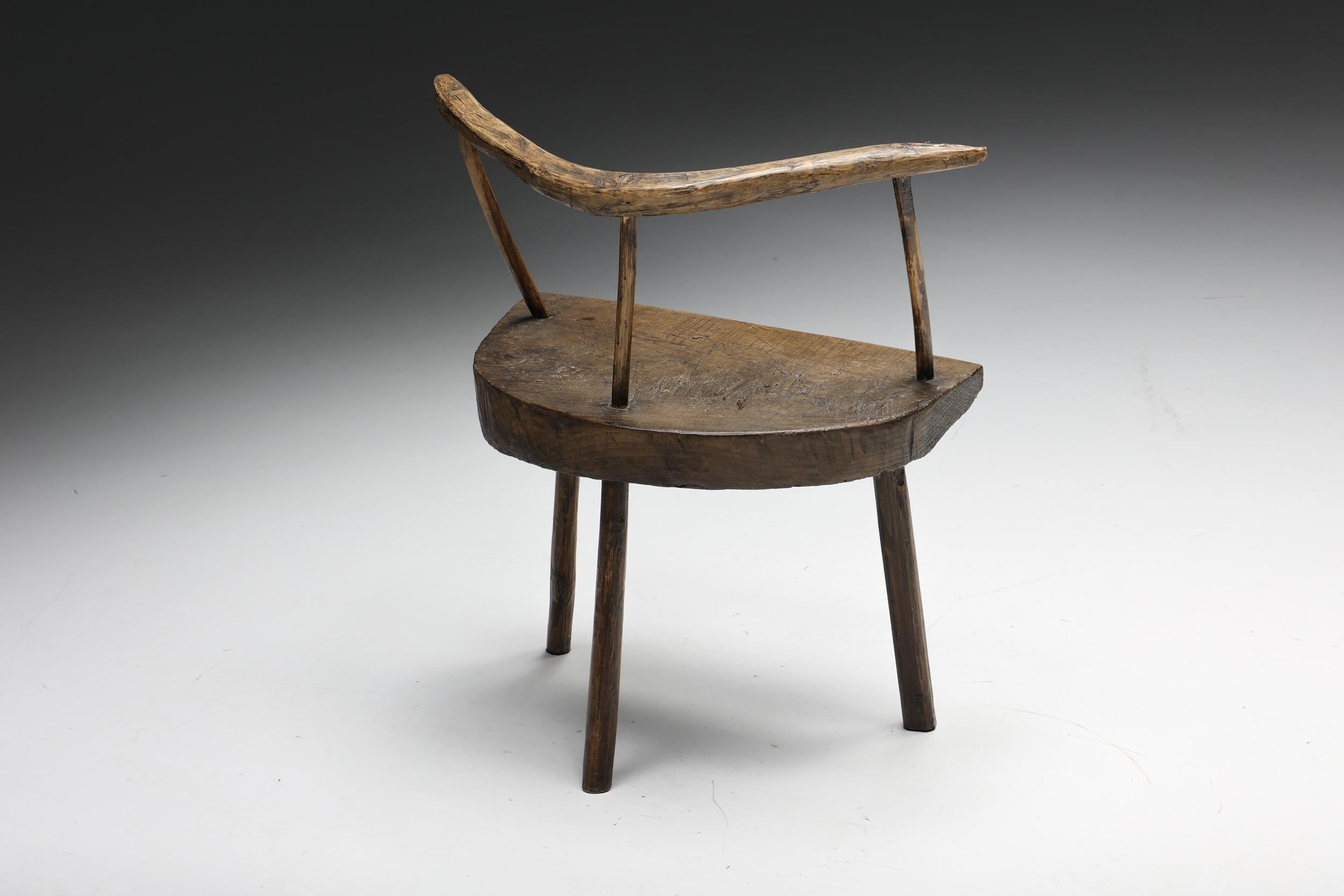 20th Century Organic Modern Wabi-Sabi Tripod Chair, France, circa 1900
