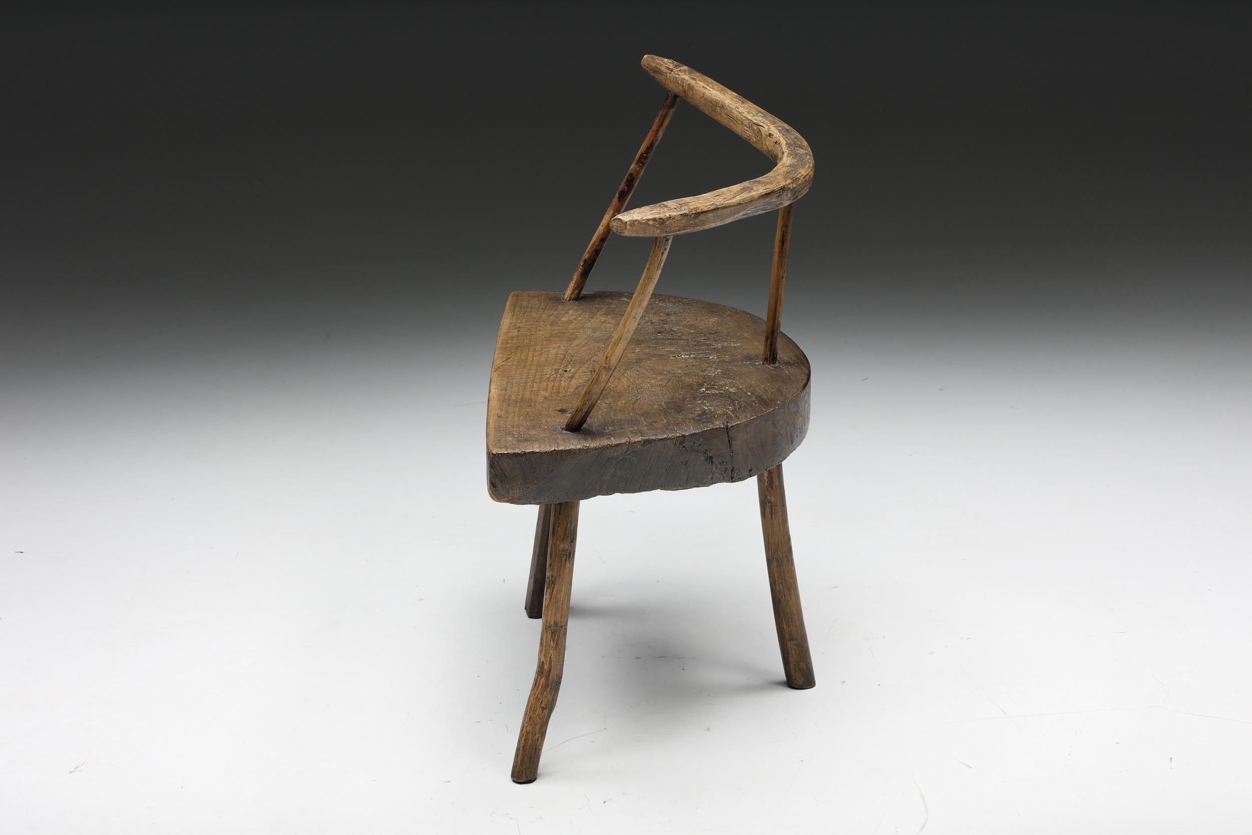 Wood Organic Modern Wabi-Sabi Tripod Chair, France, circa 1900