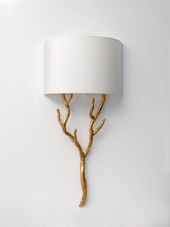 Organic Modern Wall Light Etna, Gold Leaf, White Shade, Handmade by Benediko