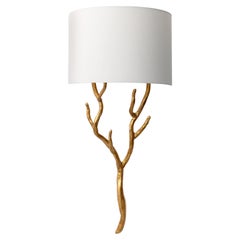 Organic Modern Wall Light Etna, Gold Leaf, White Shade, Handmade by Benediko