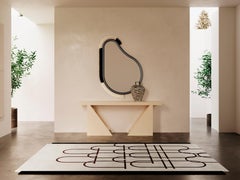 Modern Customizable Wall Mirror Shape in Natural Fiber Black Matte Lacquer