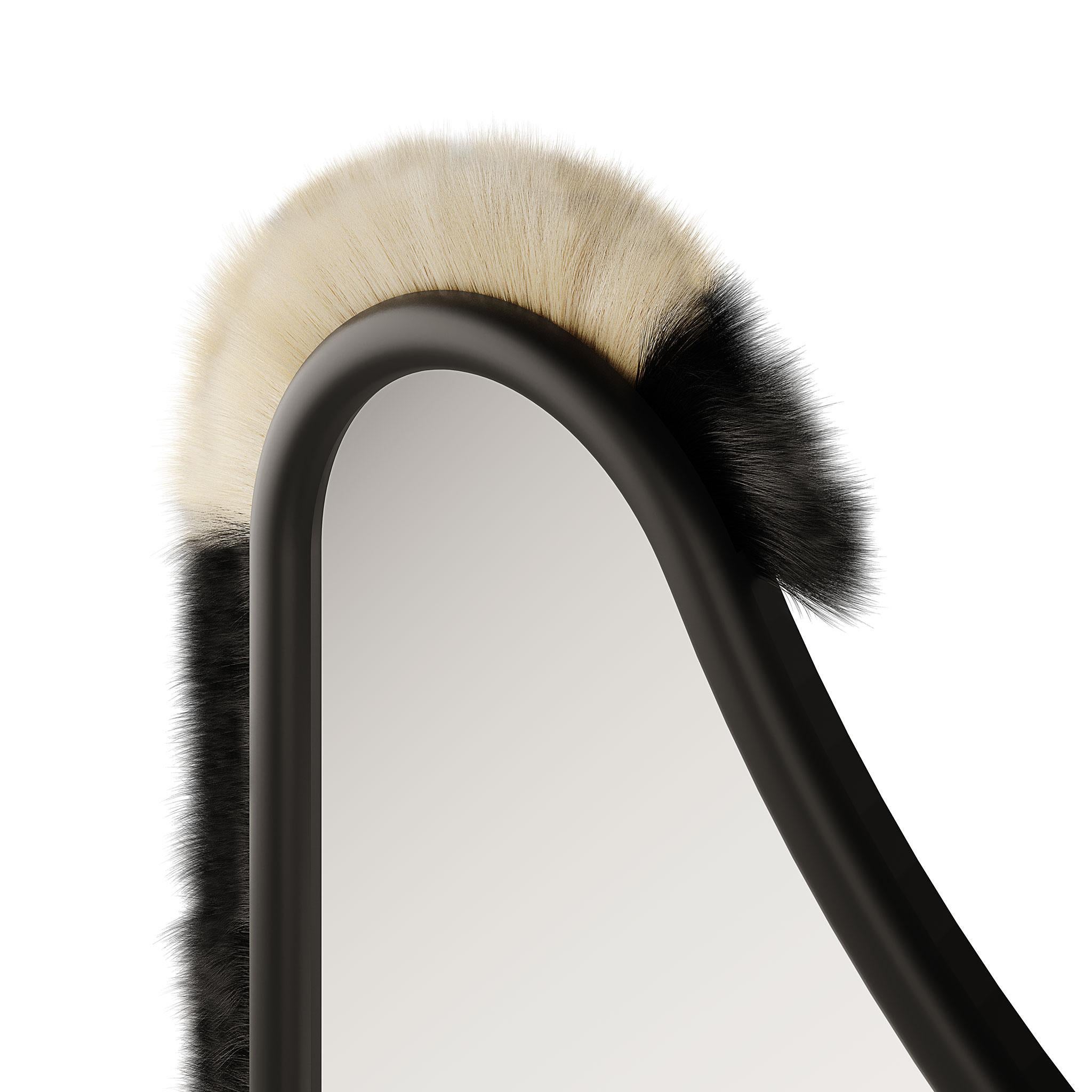 European Modern Customizable Wall Mirror Shape in Natural Fiber Black Matte Lacquer For Sale