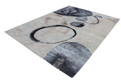 Organic Modern Watercolor Circles Beige, Nude, Blue, Brown Wool Hand-Knotted Rug