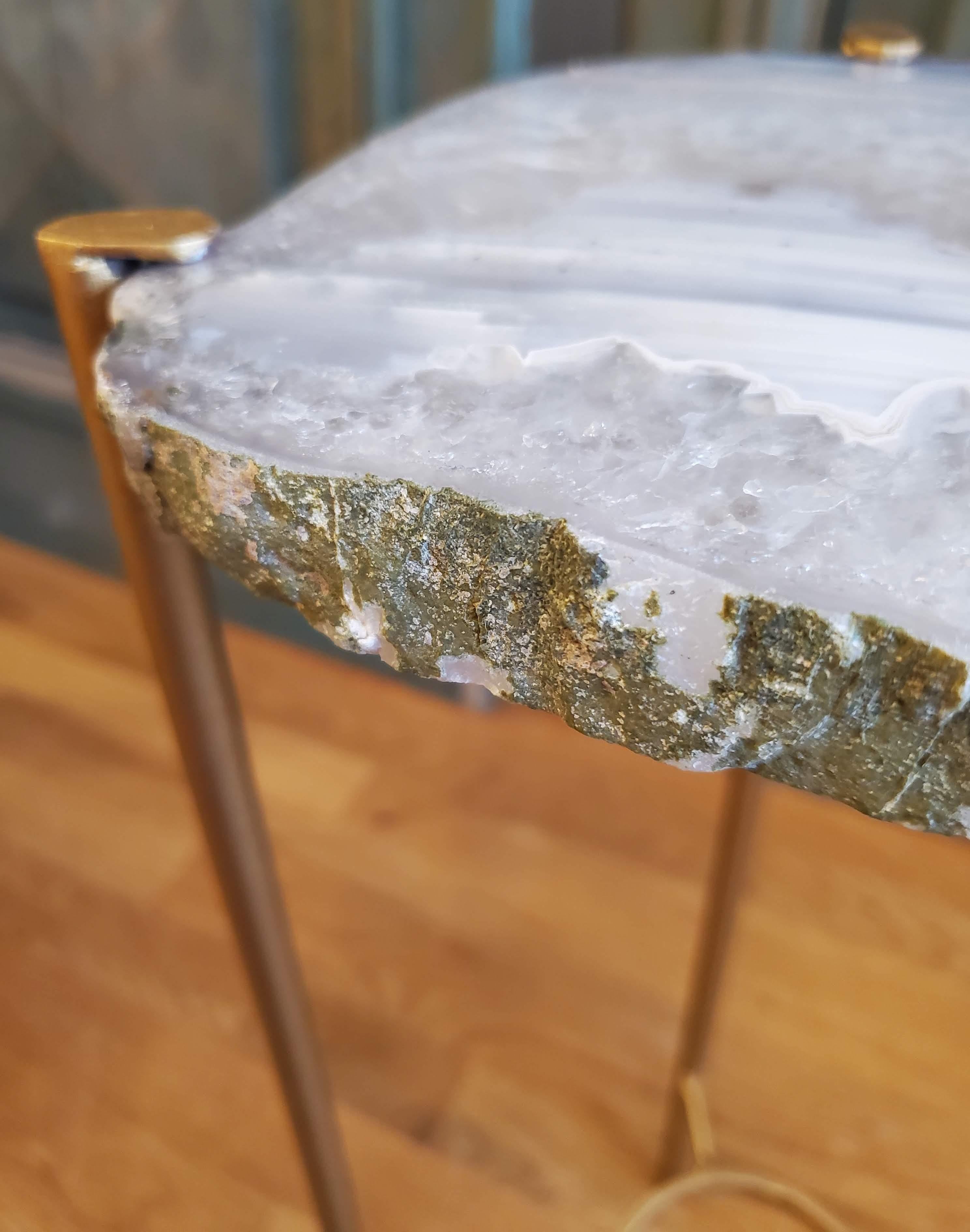 Organic Modern Blue and White Geode Drink Table with Gold Gilt Base 1