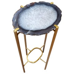 Organic Modern White and Dark Gray Geode Drink Table with Gold Gilt Base