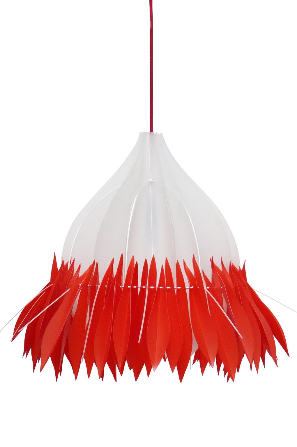 Hand-Crafted Organic Modern White and Red Chandelier Pendant, France, 2018