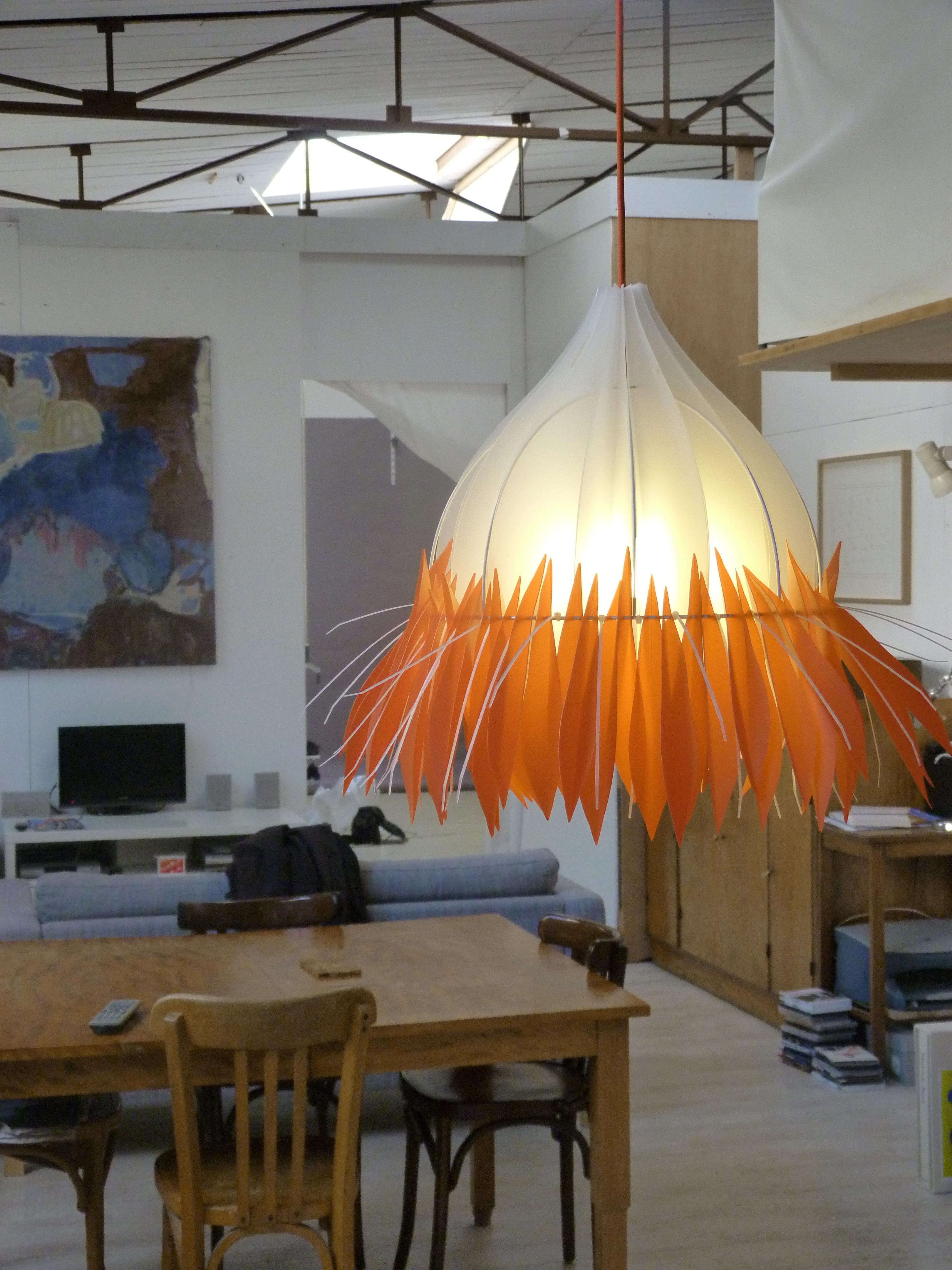 Hand-Crafted Organic Modern White and Red Chandelier Pendant, France