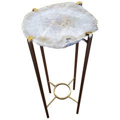 Organic Modern White and Tan Quartzite Geode Drink Table with Gold Gilt Base