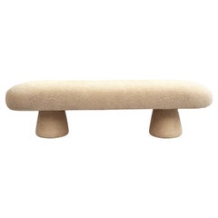 Organic Modern White Bouclé Bench Éxtasis