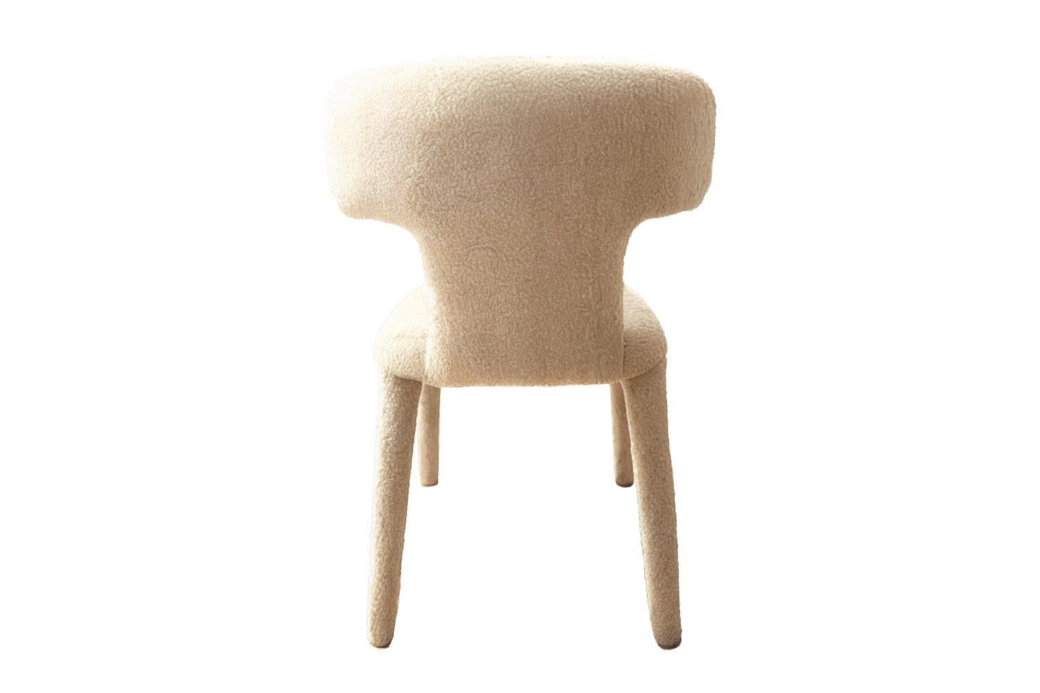 Post-Modern Organic Modern White Bouclé Dining Chair Instinto For Sale
