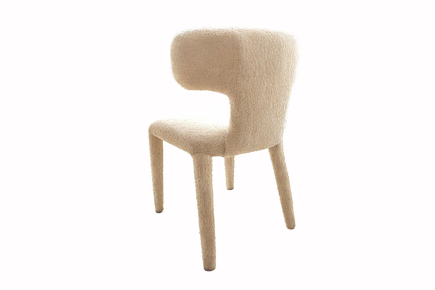 Spanish Organic Modern White Bouclé Dining Chair Instinto For Sale