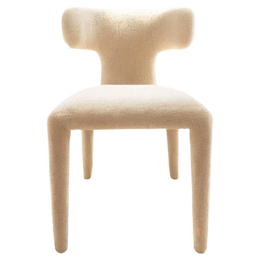 Organic Modern White Bouclé Dining Chair Instinto For Sale