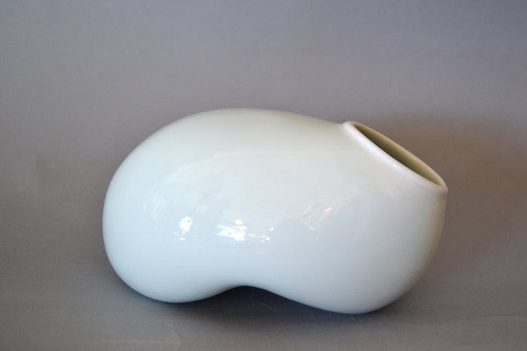 Organic Asian Modern White Ceramic Water Bag Vase Made by Spin Ceramics