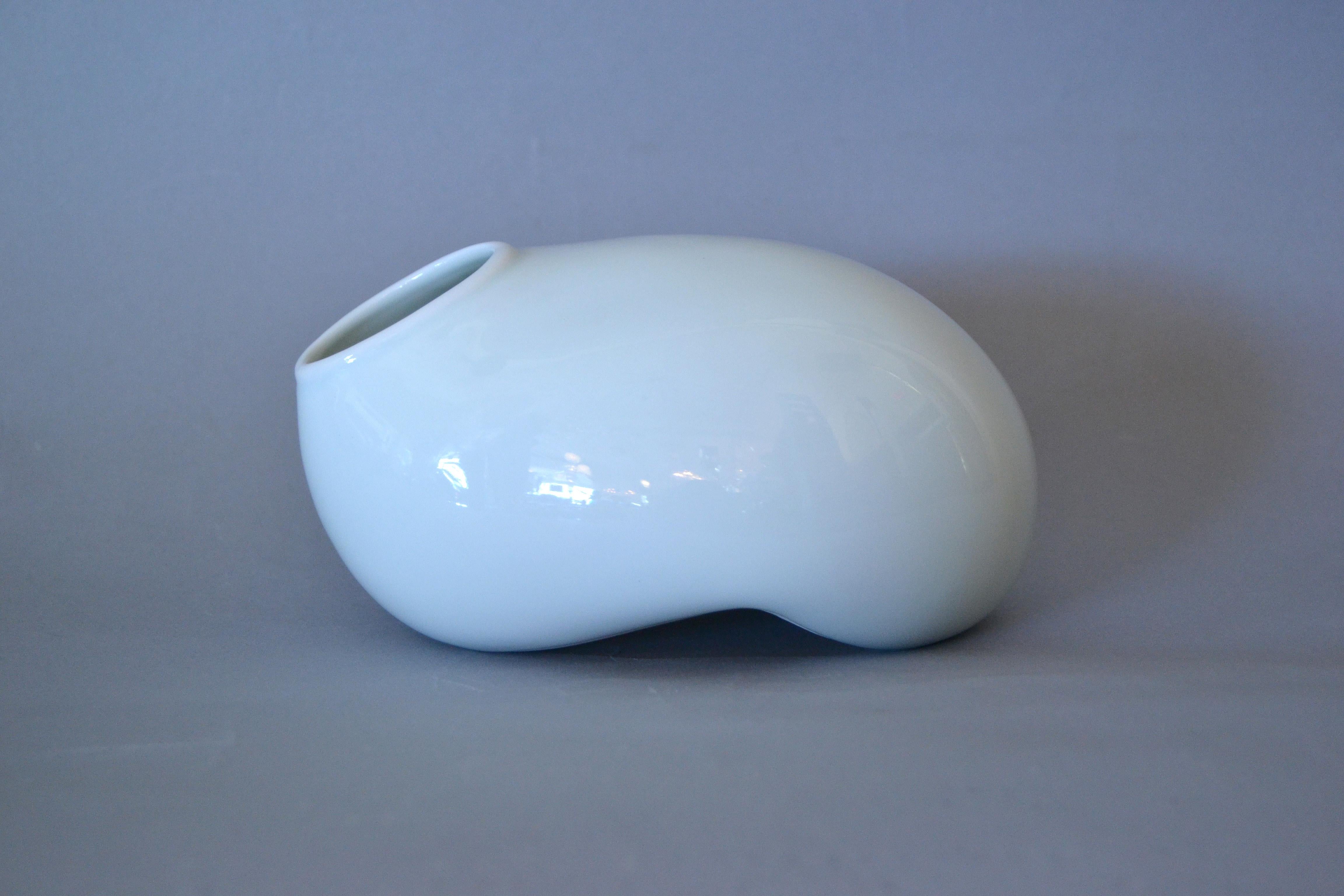 Organic Modern Organic Asian Modern White Ceramic Water Bag Vase Made by Spin Ceramics Shanghai