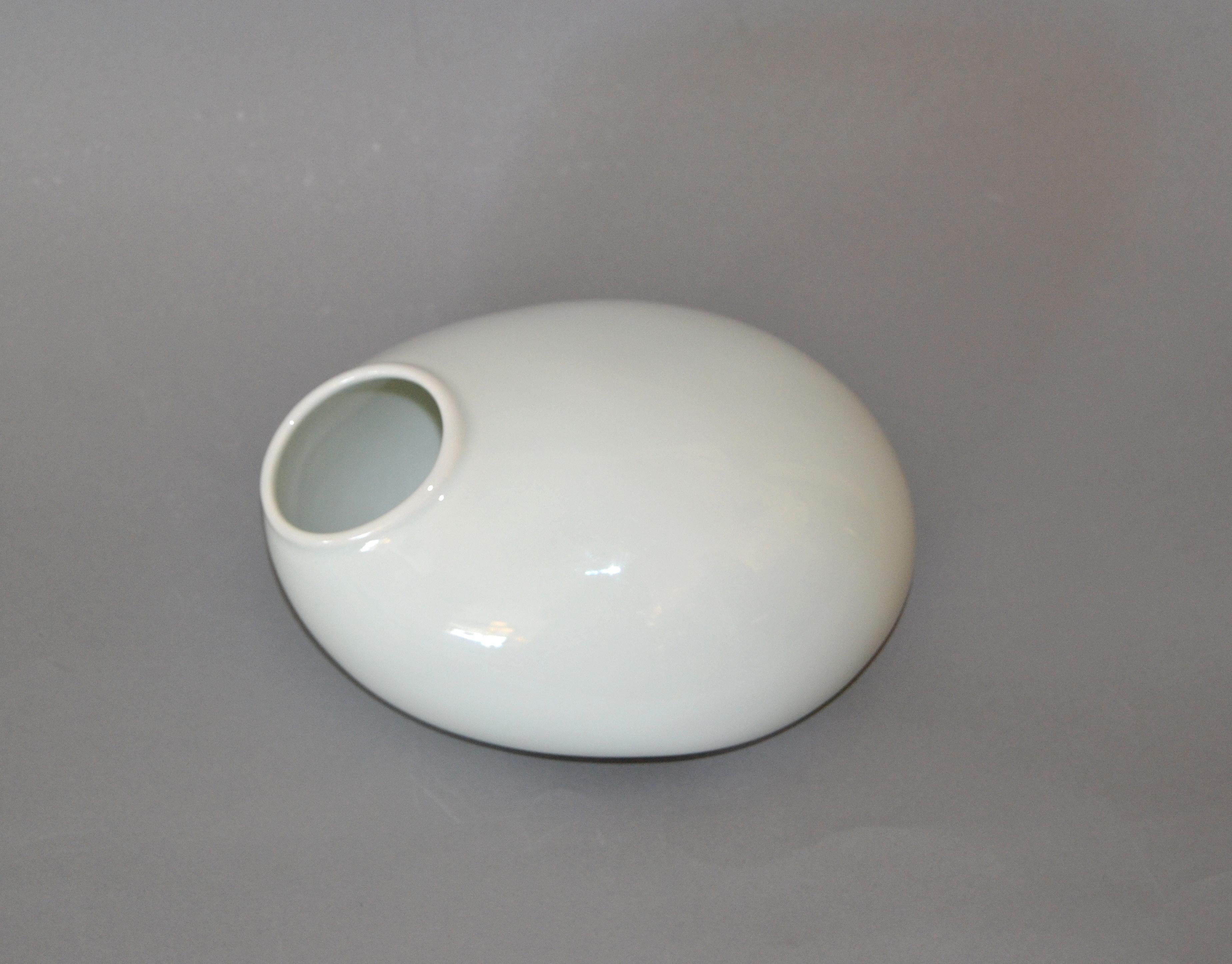 Glazed Organic Asian Modern White Ceramic Water Bag Vase Made by Spin Ceramics Shanghai