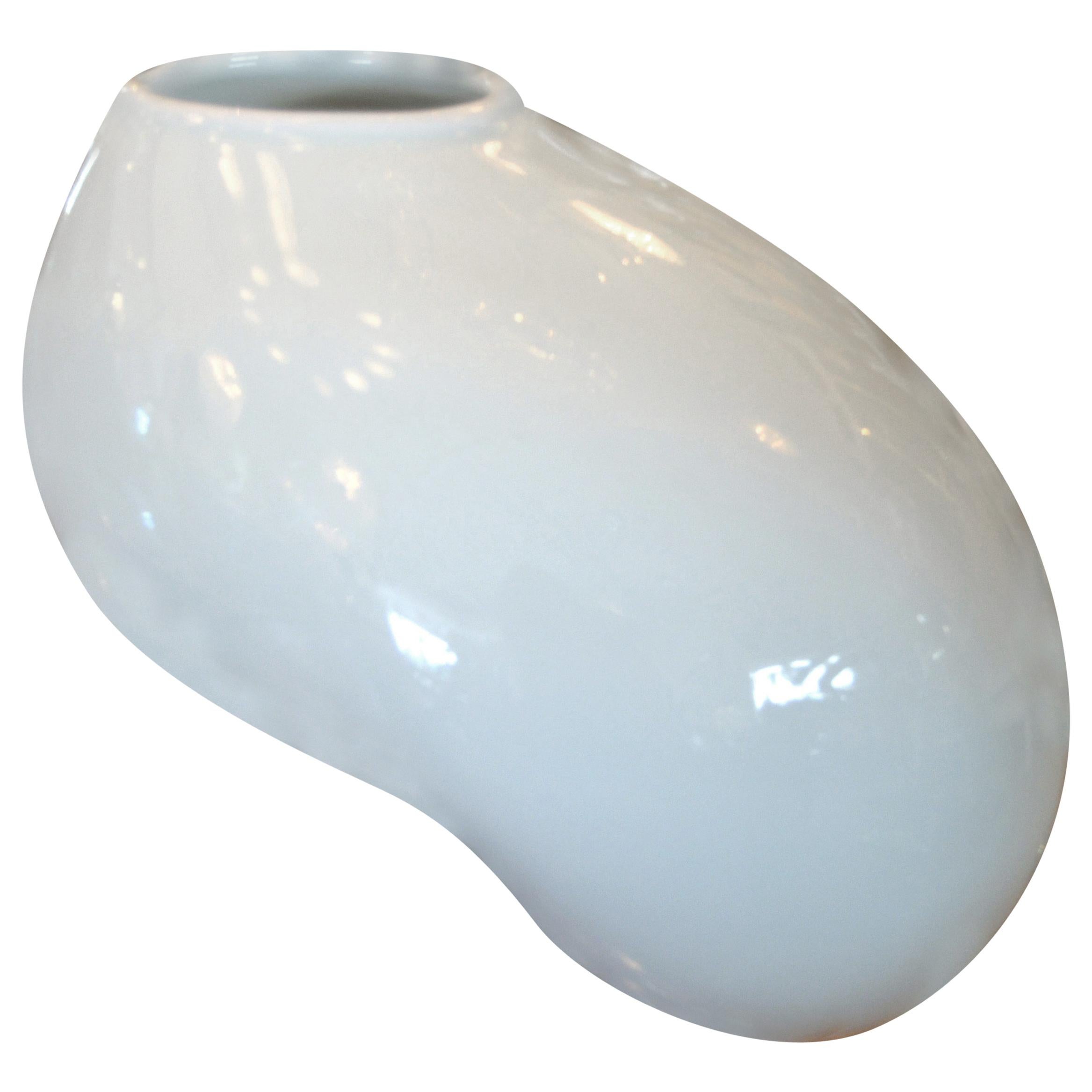 Organic Asian Modern White Ceramic Water Bag Vase Made by Spin Ceramics Shanghai