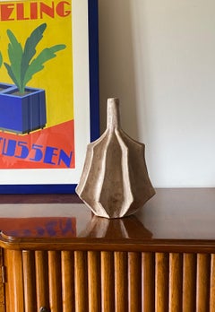 Organic modern white earthenware vase, France 1970s