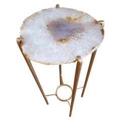 Organic Modern White Lavender and Tan Drink Table with Gold Gilt Base Organic Modern White Lavender and Tan Drink Table with Gold Gilt Base