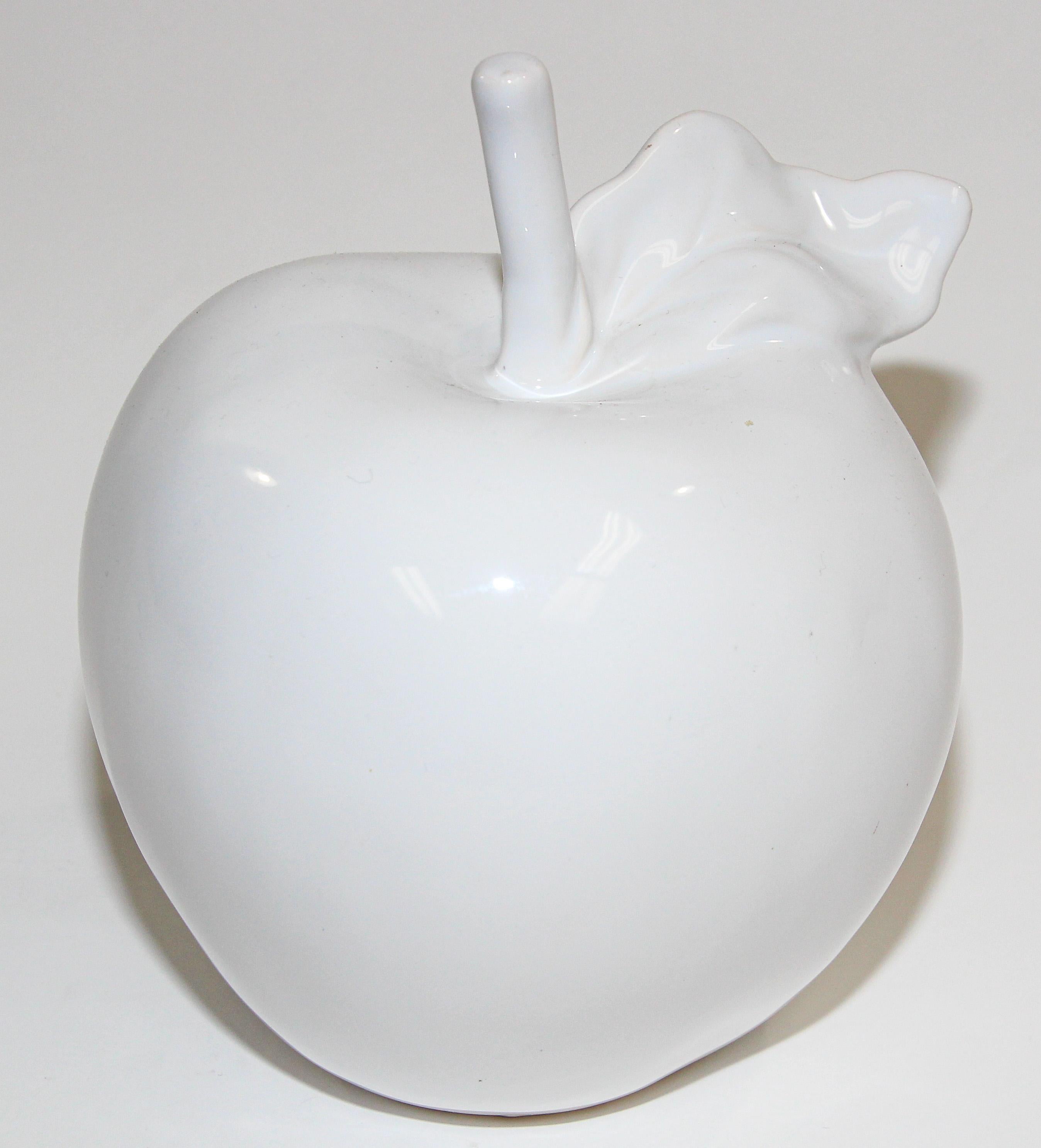 Hand-Crafted Organic Modern White Porcelain Minimalist Apple Sculpture For Sale