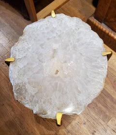 Organic Modern White Quartzite Geode Drink Table with Gold Gilt Base