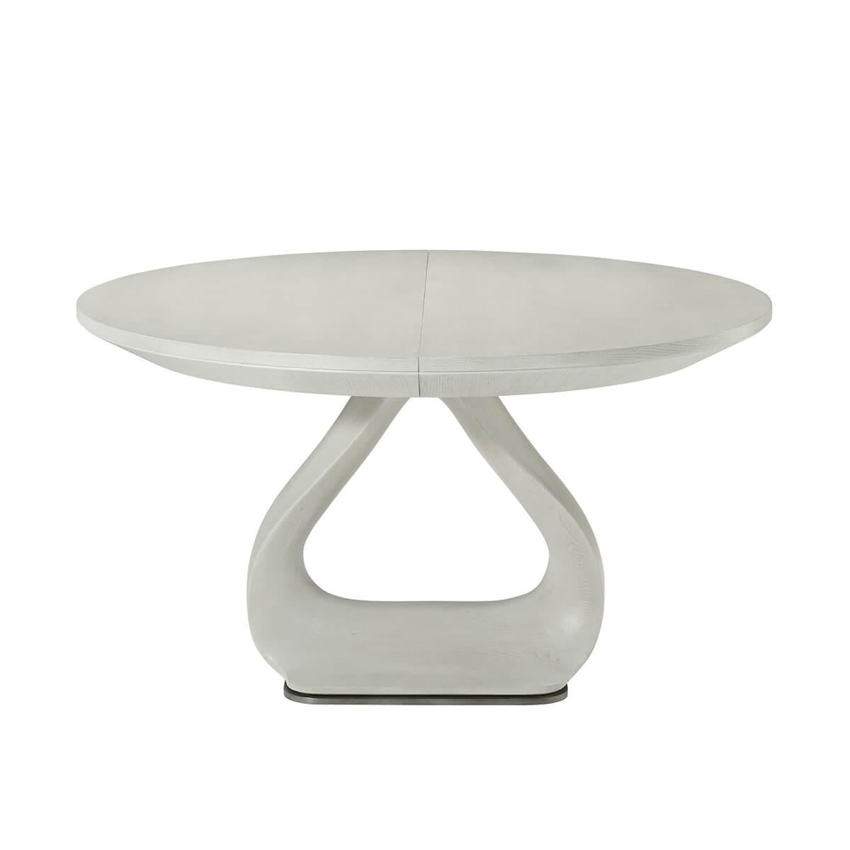 Contemporary Organic Modern White Round Extending Dining Table For Sale