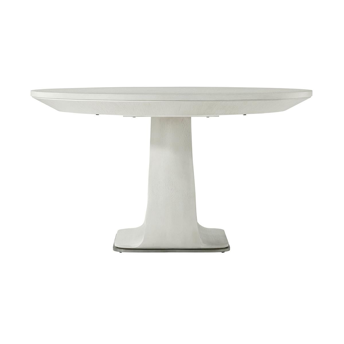 Wood Organic Modern White Round Extending Dining Table For Sale