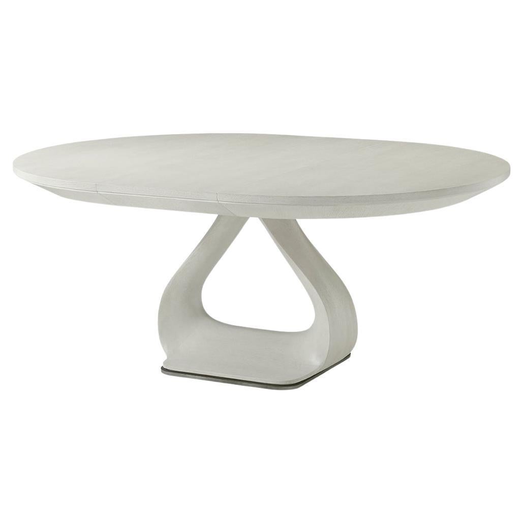 Organic Modern White Round Extending Dining Table For Sale