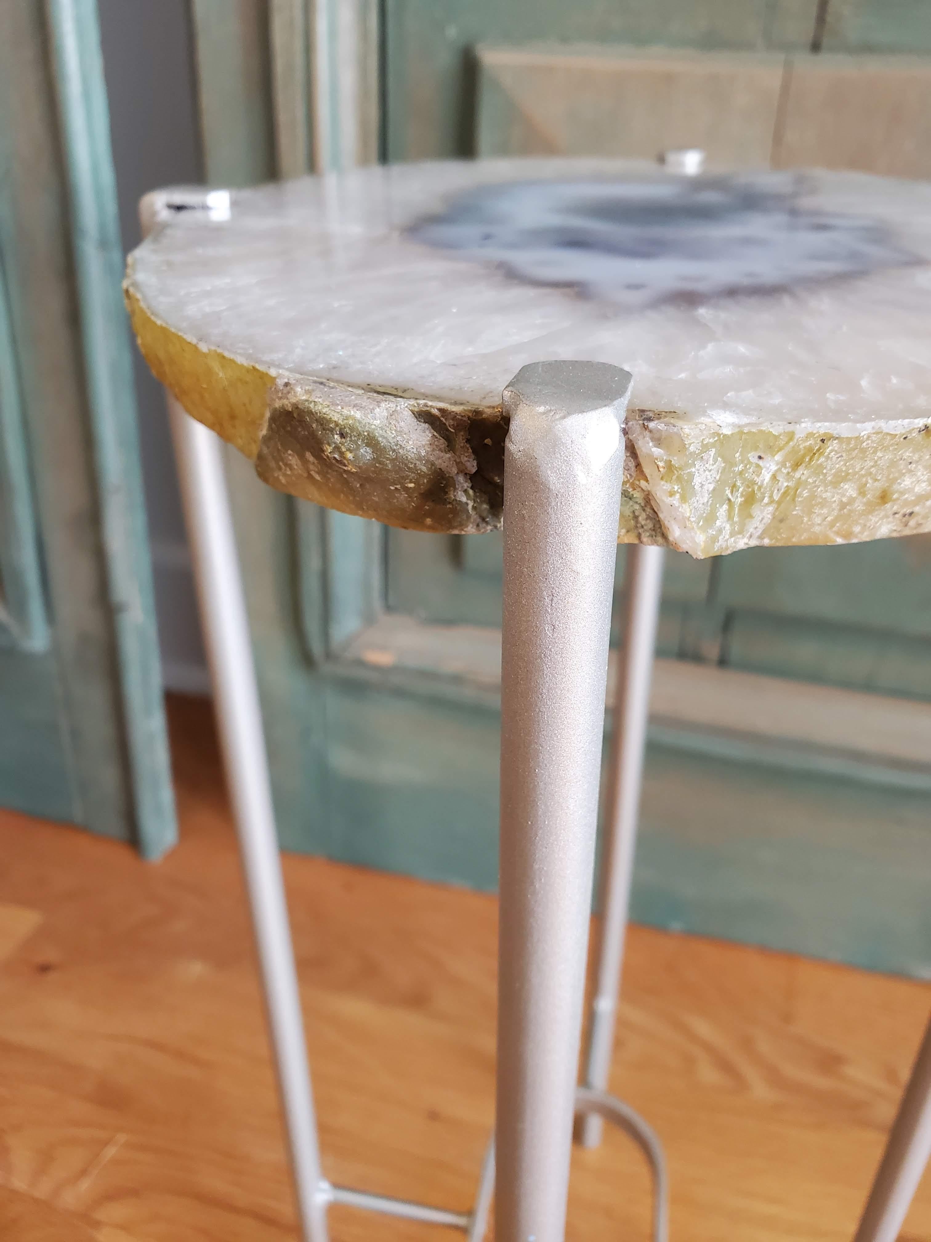 Organic Modern White with Blue Center Geode and Nickel Gilt Side Table 1