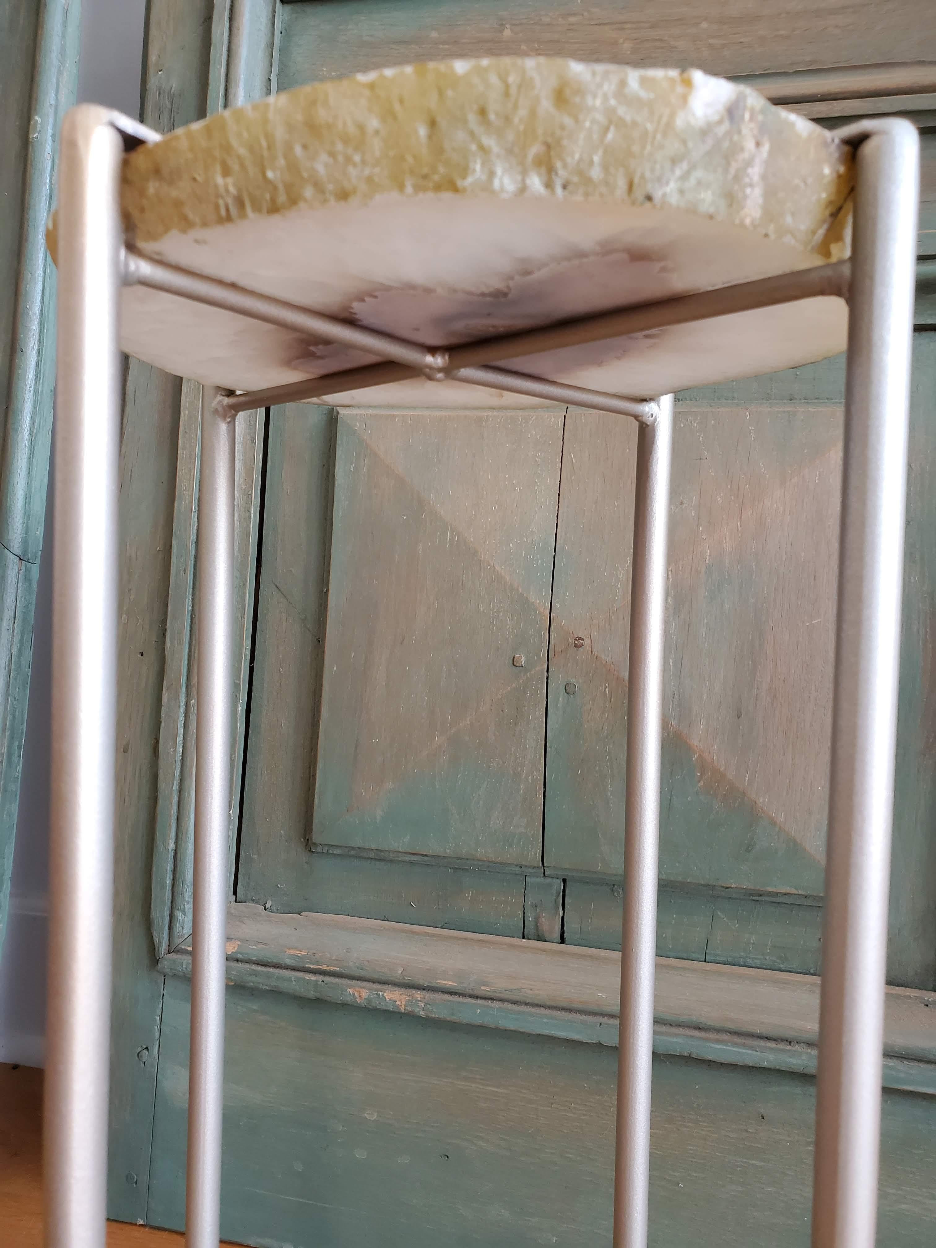 Organic Modern White with Blue Center Geode and Nickel Gilt Side Table 3