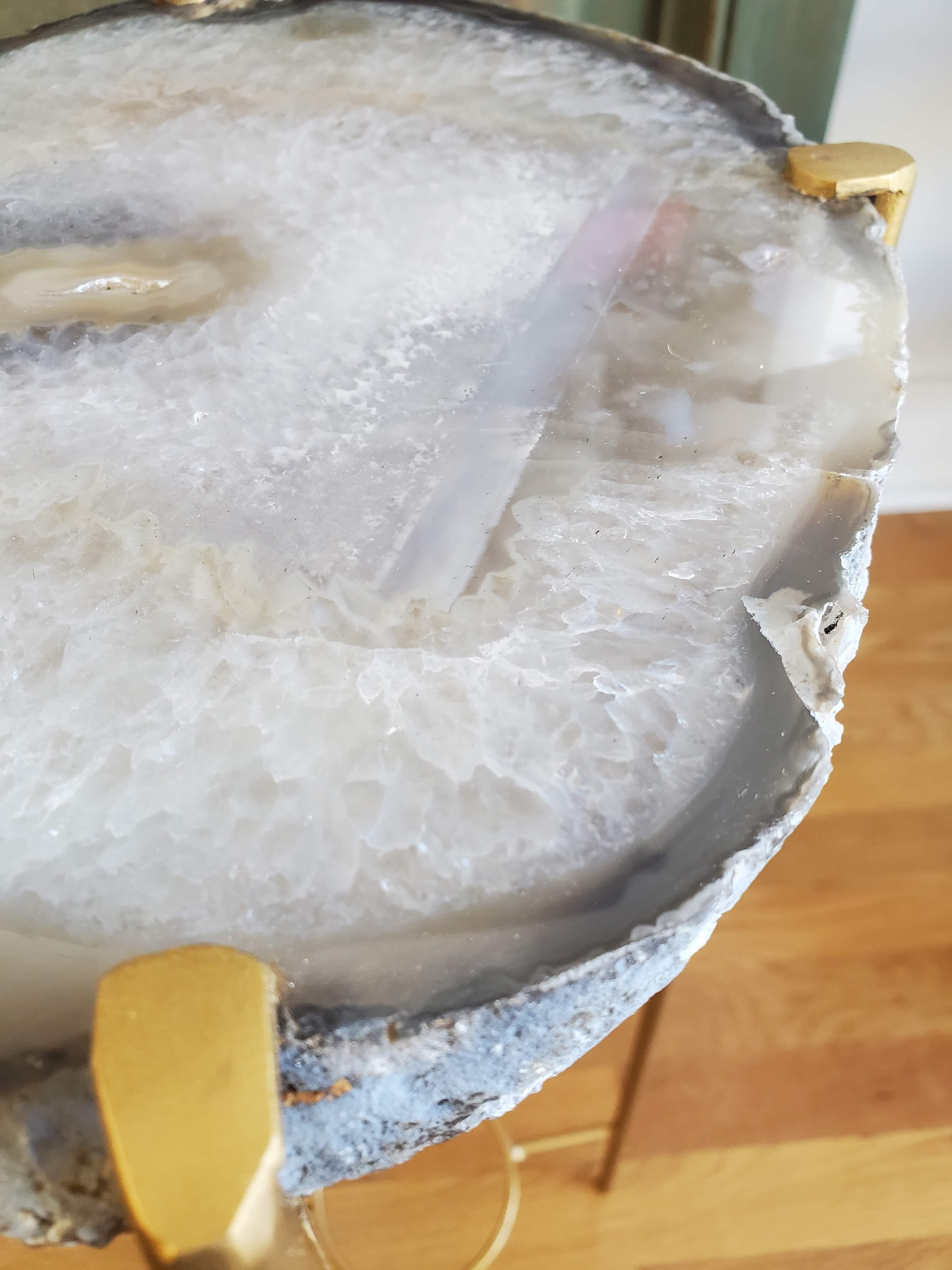 Organic Modern White with Dark Gray Edge Geode Table with Gold Gilt Base In New Condition In Middleburg, VA