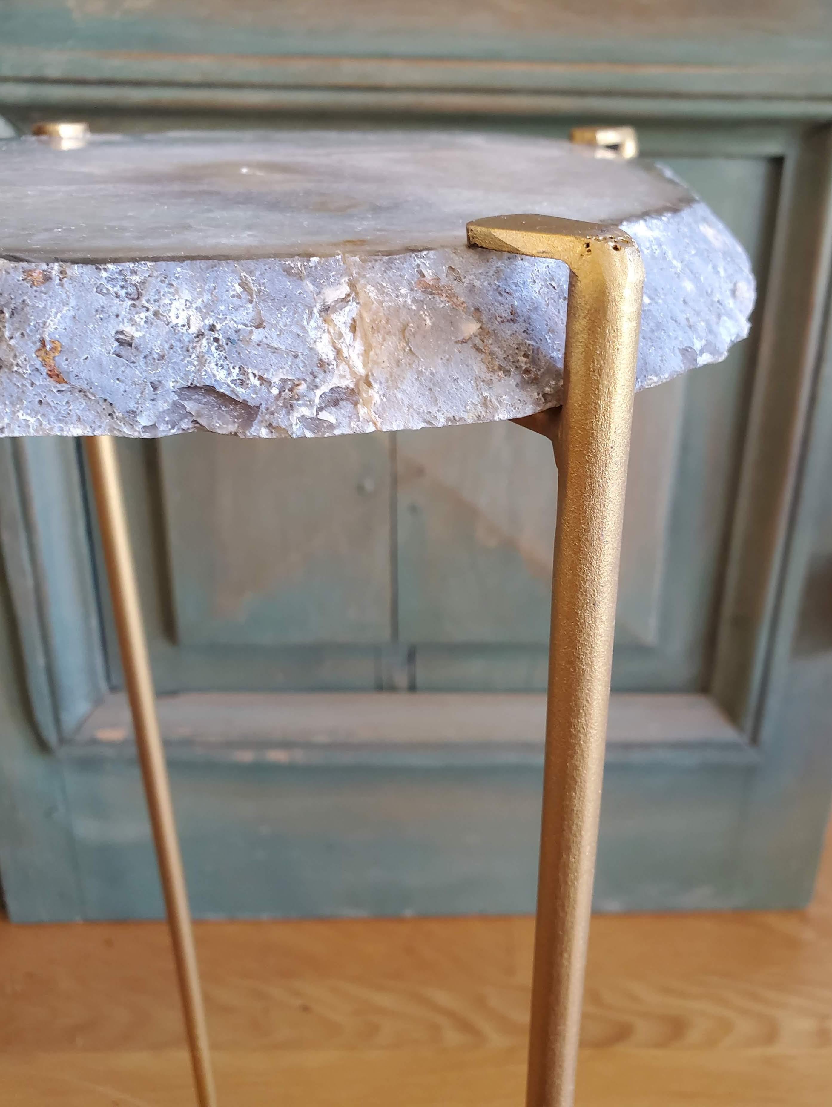 Organic Modern White with Dark Gray Edge Geode Table with Gold Gilt Base 1