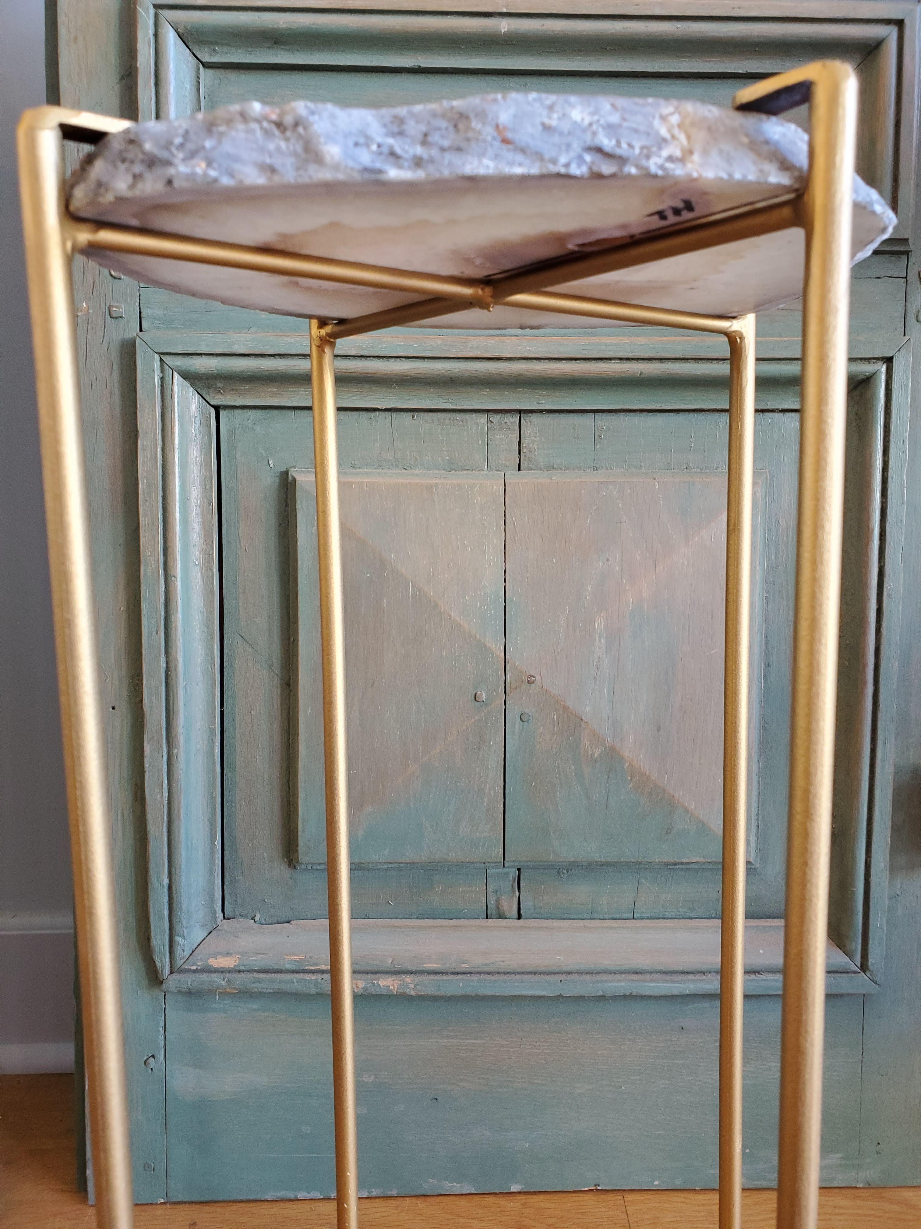 Organic Modern White with Dark Gray Edge Geode Table with Gold Gilt Base 2